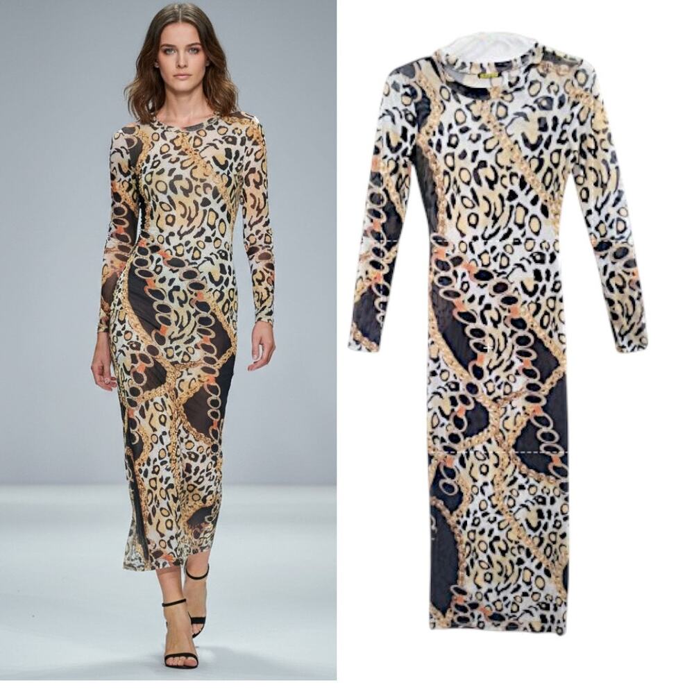 Love Highlight Maxi Dress Wmn's Sz S Multicolor Semi-sheer Mesh Stretch